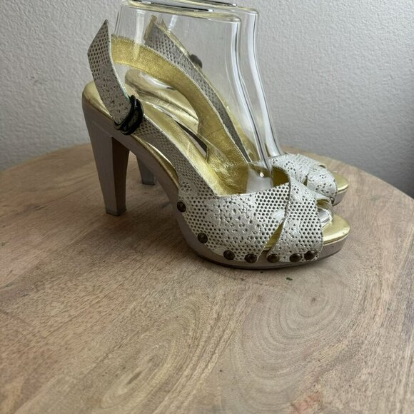 Cynthia Vincent Womens Slingback Heels Size 9 Studded Lace & Leather Made In Ita - Picture 1 of 12